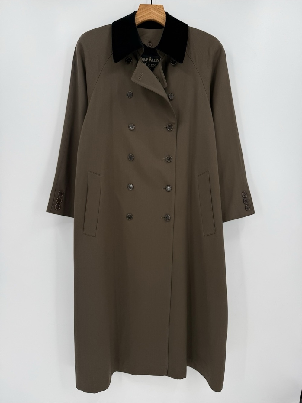 Anne Klein II Vintage Double Breasted Wool Trench Coat, Liner, Velvet Collar 8P